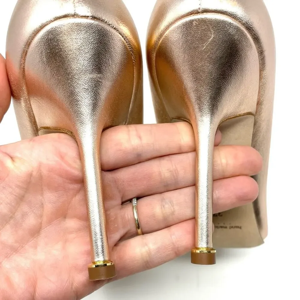 Manolo Blahnik Hangisi Rose Gold Metallic Leather Crystal Buckle Pump Heel EU 37 - Picture 8 of 14